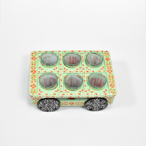 Royal Glass Holder Tray Handicraft Green Decorative Tray And Glass | Traditional Hand-Painted Tray Showpiece