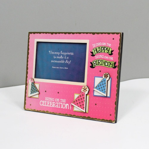 Pink Happy Birthday Celebration Frame | Wooden Photo Frame| Table Top Frame