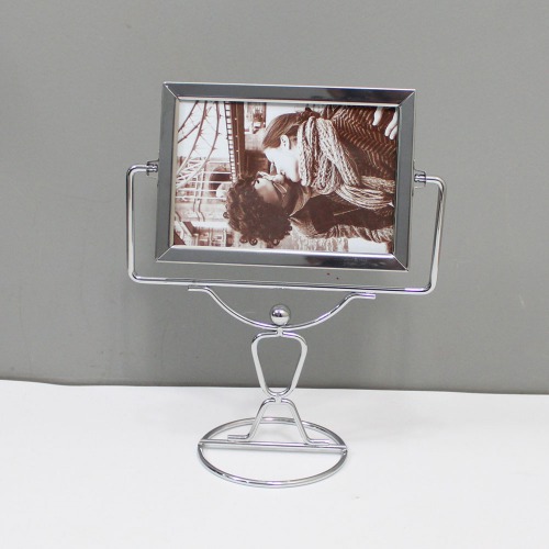 Metal Double Sided Photo Frame, Silver Rotating Desktop Picture Frame Decor Frame