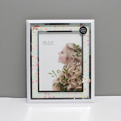 White and Silver Border table Top Photo Frame