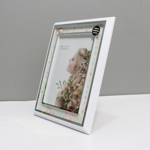 White and Silver Border table Top Photo Frame