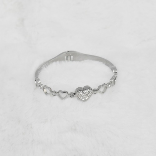 Silver Tone Heart Shape Dazzling Stones Contemporary Kada Bracelet For Women | Bracelet | Women's Kada
