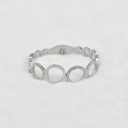 Silver Metal Circle Shape Silver Tone Dazzling Stones Contemporary Kada Bracelet For Women