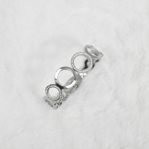 Silver Metal Circle Shape Silver Tone Dazzling Stones Contemporary Kada Bracelet For Women