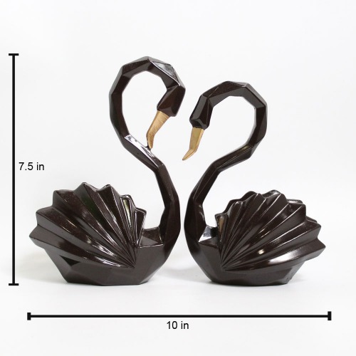 Brown Ceramic Pair Of Swan Duck Home Decor Showpiece Love Birds Decorative Figurine | Romance and Happiness