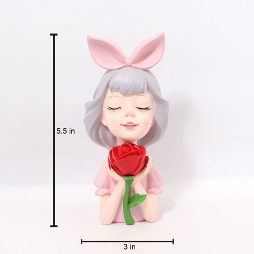 Girl With Rose Statue Showpiece | Statue Figurines for Home Decor Outdoor Entrance Living Room Decoration