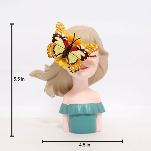 Lady With Flower And Butterfly Statue Showpiece | Modern Girl Resin Figurine Home Decoration Showpiece