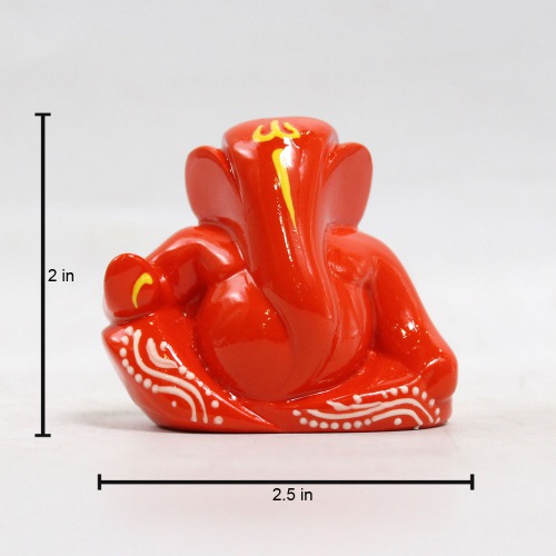 Polyresin Lord Ganesha Idols For Car Dashboard Home & Office - Small Red And Orange | Car Dashboard