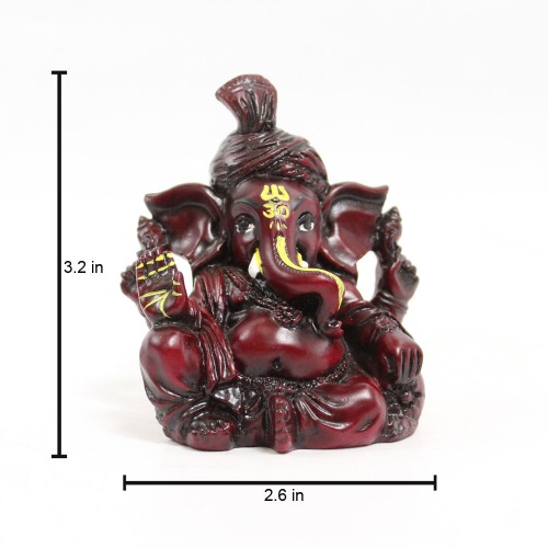 Brown Lord Ganesha Big Ears With Pagdi Glossy Finish With Yellow Shed Idol For Car Dash Board Statue