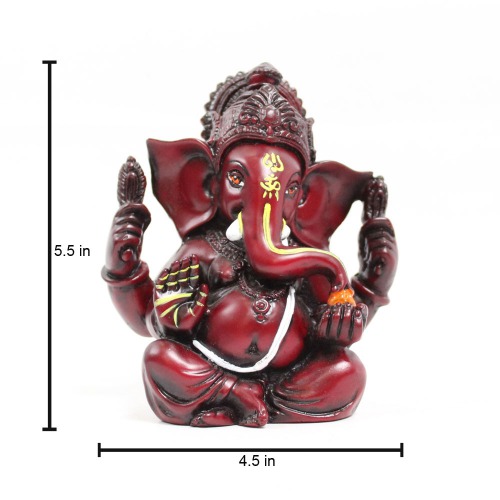 Ganesha With Mukut Mat Finish With Yellow Shed Idol for Car Dash Board Statue Ganpati Figurine God of Luck