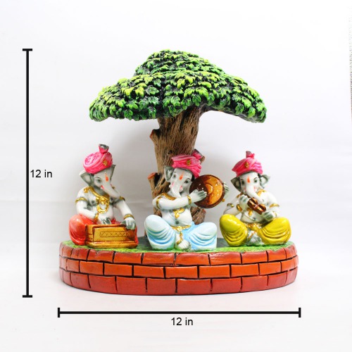 Lord Ganesha Musical Idol Ganeshji Sitting Under Tree Musical Decorative Showpiece For Home Decor | Office Decor