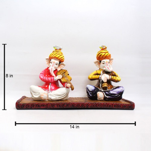 Two Musical Ganesha Glossy Finishing Showpiece | Home & Office | Spiritual | Ganesha Murti | Showpiece