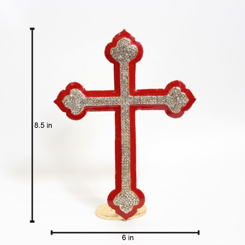 Christian Jesus Christ Holy Cross Idol Red Gold Metal Statue for Car Dashboard | Office Table Showpiece