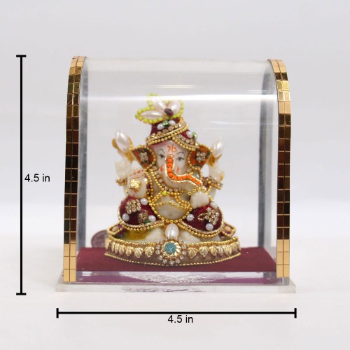 White And Brown Ganesha Diamond Studded Murti | Ganesha Murti | Ganesha | Statue For Living Room