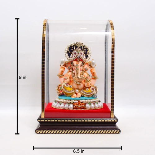 White Moti And Diamond Studded Ganesha Murti | Ganesha showpiece | Showpieces In Home | Car Dashboard
