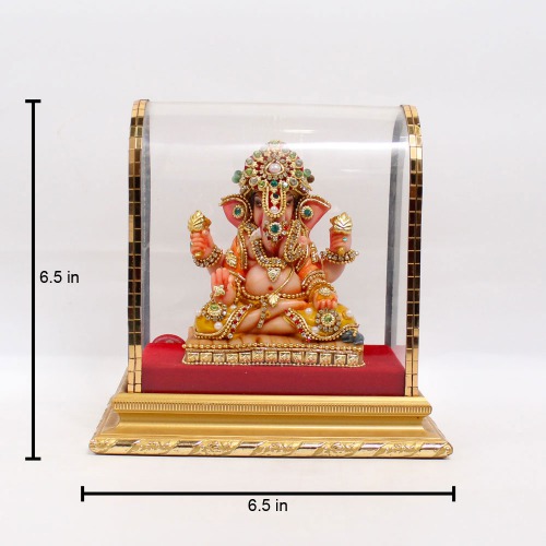 Green And white Diamond Studded Mukut Ganesha Murti | Ganesha Murti | Ganesha | Statue For Living Room