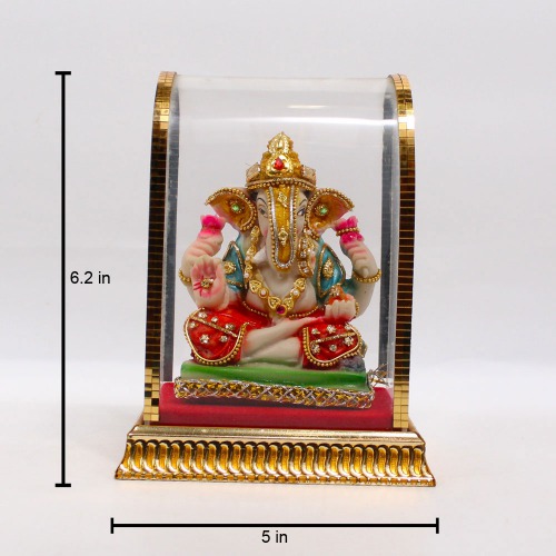 Cabinate Ganesha Red Colour Dhoti With Blue Shal Diamond Studded Murti | Ganesha Murti | Ganesha | Statue For Living Room