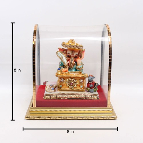 Multicolor Stone Work Polyresin Munim Lord Ganesha Idol For Home & Office Decor