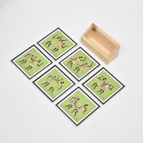 Ethnic Square Tea Coffee Coaster Set of 6 Warli Painting Design Gift Item Home Table Decor Showpiece