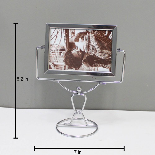 Metal Double Sided Photo Frame, Silver Rotating Desktop Picture Frame Decor Frame