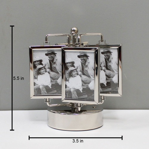 Metal Silver Rotating Musical Box Double Sided Photo Frame