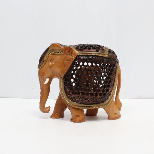 Attractive Wood Carving Handmade Elephant With Baby Elephant Undercut Statue With Howdah Palanquin Animal Showpiece