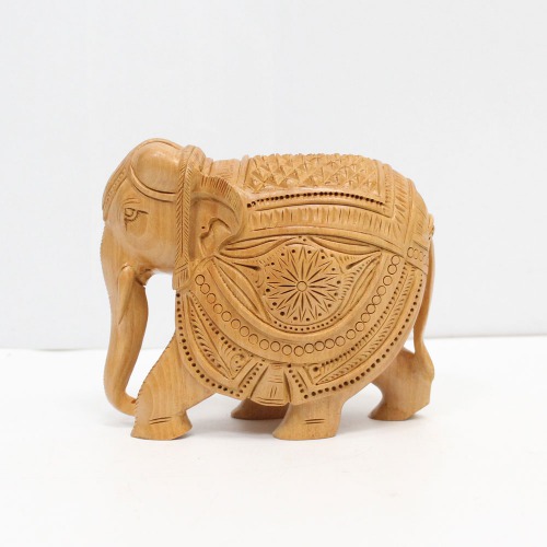 Attractive Wood Carving Handmade Elephant Undercut Statue with Howdah Palanquin Animal Figurines Showpiece