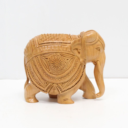 Attractive Wood Carving Handmade Elephant Undercut Statue with Howdah Palanquin Animal Figurines Showpiece