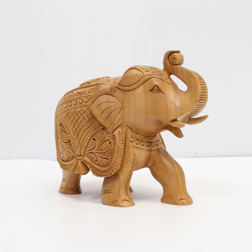 Brown Colour Wood Elephant Down Trunk Statue Design Carving Figurine Showpiece Gifts For Home Decor | Decor