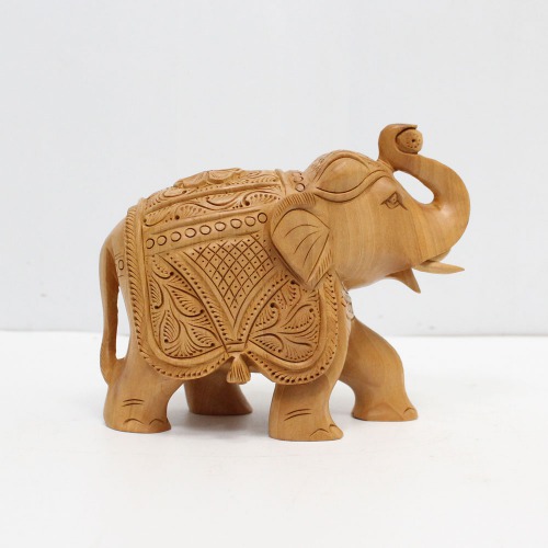 Brown Colour Wood Elephant Down Trunk Statue Design Carving Figurine Showpiece Gifts For Home Decor | Decor