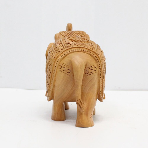 Brown Colour Wood Elephant Down Trunk Statue Design Carving Figurine Showpiece Gifts For Home Decor | Decor