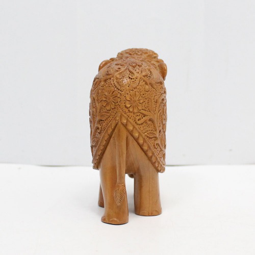 Wood Elephant Down Trunk Statue Flower Design Carving Figurine Showpiece Gifts For Home Decor Living Room