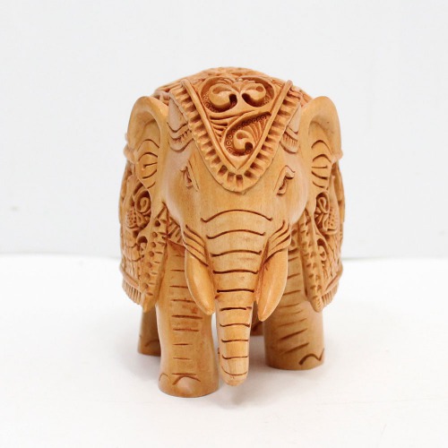 Wood Elephant Down Trunk Statue Peacock Design Carving Figurine Showpiece Gifts For Home Decor | Decor | Office Decor