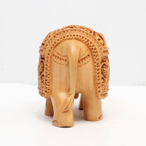 Wood Elephant Down Trunk Statue Peacock Design Carving Figurine Showpiece Gifts For Home Decor | Decor | Office Decor