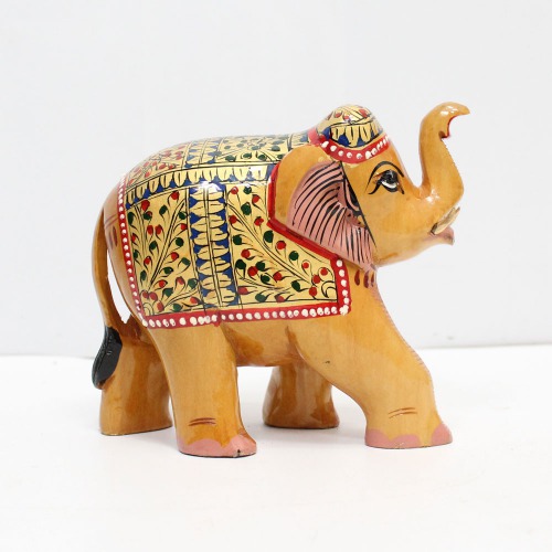 Decorative Elephant Statue Meenakari Elephant For Home Decor | Designer Wooden Showpiece Elephants (Brown)