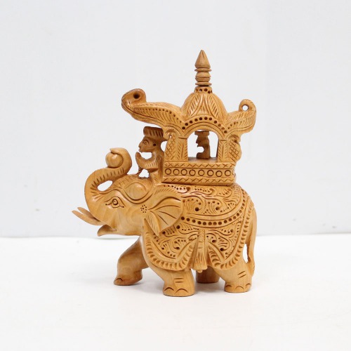 Decorative Elephant Statue Ambari Elephant for Home Decor | Designer Wooden Showpiece Elephants (Brown)