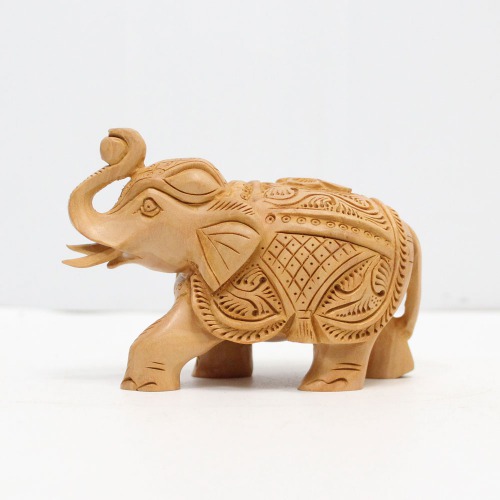 Elephant Statue For Home Decor | Designer Wooden Showpiece Elephants With Up Trunk