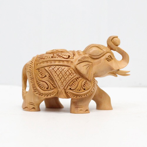 Elephant Statue For Home Decor | Designer Wooden Showpiece Elephants With Up Trunk