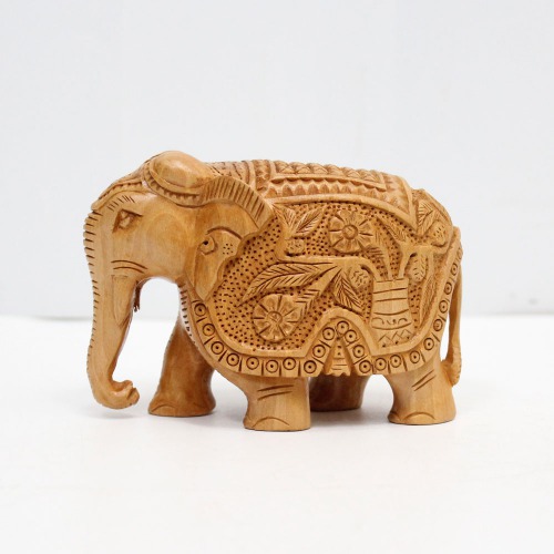 SandWood Elephant Down Trunk Statue Flower Design Carving Figurine Showpiece Gifts For Home Decor and Office
