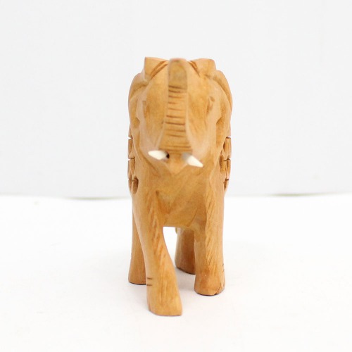 Handicraft Elephant Carved in Wood Up Trunk(soond) And Jaali Carving In 3 inch Size For Decoration and Gift.