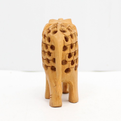 Handicraft Elephant Carved in Wood Up Trunk(soond) And Jaali Carving In 3 inch Size For Decoration and Gift.