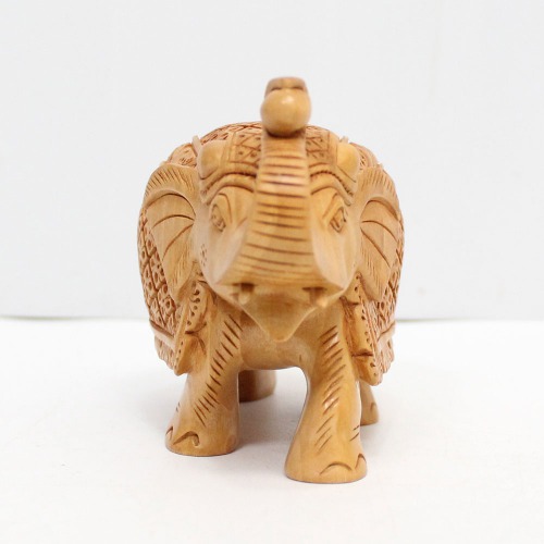 Handicraft Elephant Carved in Wood Up Trunk(soond) And Zalar Carving In 3 inch Size For Decoration and Gift.