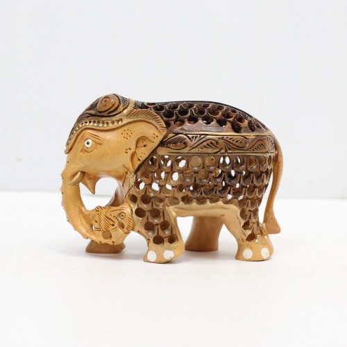 Wooden Handmade Elephant Statue for Home Decor (Brown | 2.5 inch) | Home Decor Living Room and Office