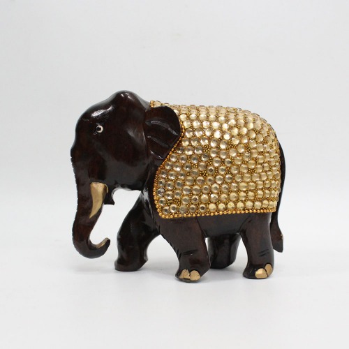 Stone Golden Wooden Elephant Statue Figure Showpiece For Home Decor