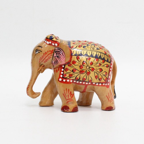 Handicraft Wooden Handmade 3 Inches Elephant Showpiece for Home Decor I Brown Color Down Trunk