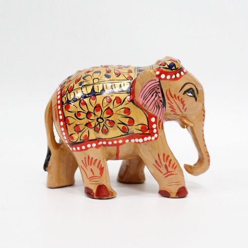 Handicraft Wooden Handmade 3 Inches Elephant Showpiece for Home Decor I Brown Color Down Trunk