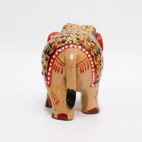 Handicraft Wooden Handmade 3 Inches Elephant Showpiece for Home Decor I Brown Color Down Trunk