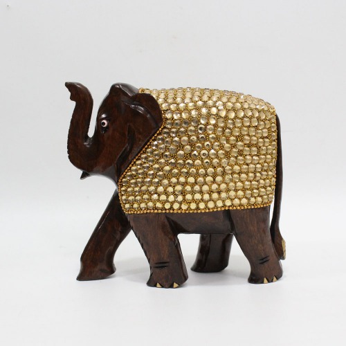 Small Stone Golden Wooden Elephant Statue Figure Showpiece For Home Decor