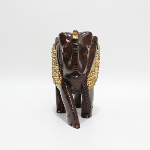 Small Stone Golden Wooden Elephant Statue Figure Showpiece For Home Decor