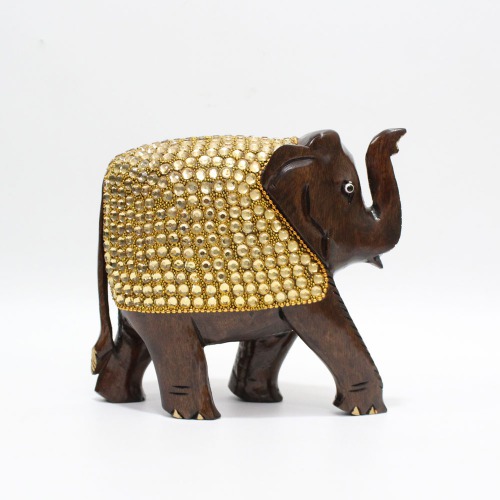 Small Stone Golden Wooden Elephant Statue Figure Showpiece For Home Decor